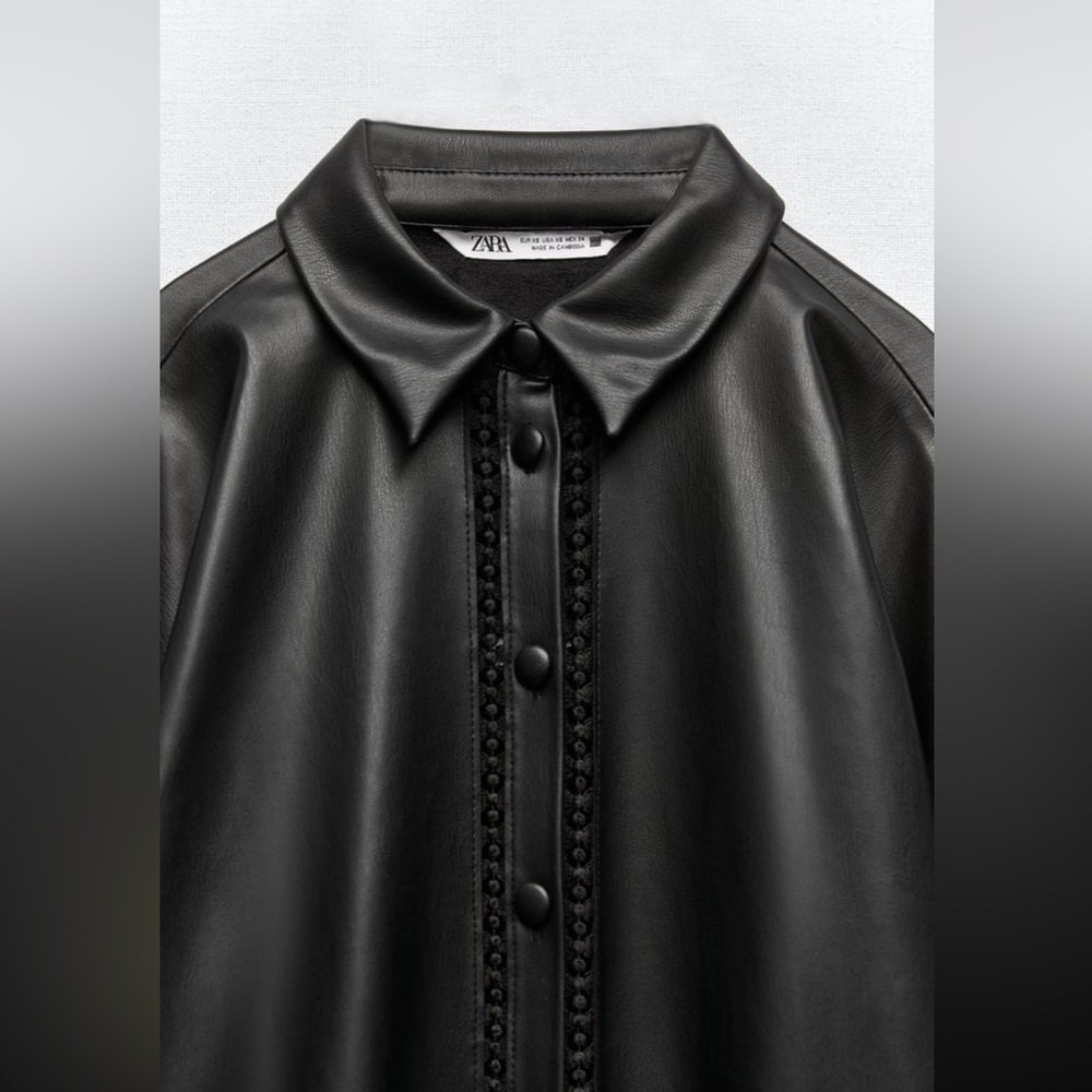Women Zara Faux Leather Overshirt With Lace Inserts Size XS - Picture 8 of 16
